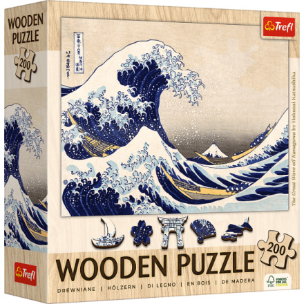 TREFL Dřevěné puzzle Art: Hokusai - Velká vlna Kanagawa 200 dílků 159202