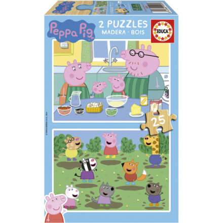 EDUCA Dřevěné puzzle Prasátko Peppa 2x25 dílků 160041