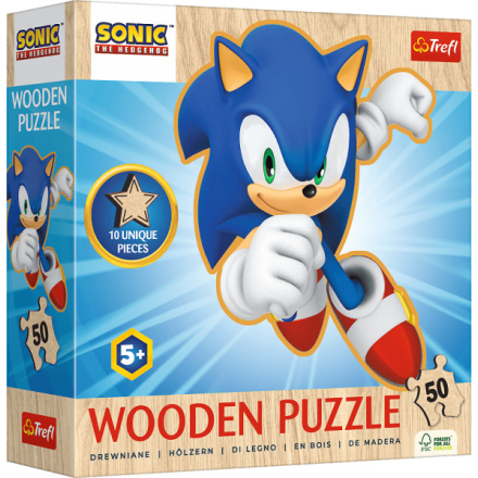 TREFL Dřevěné obrysové puzzle Sonic: Veselý Sonic 50 dílků 161014