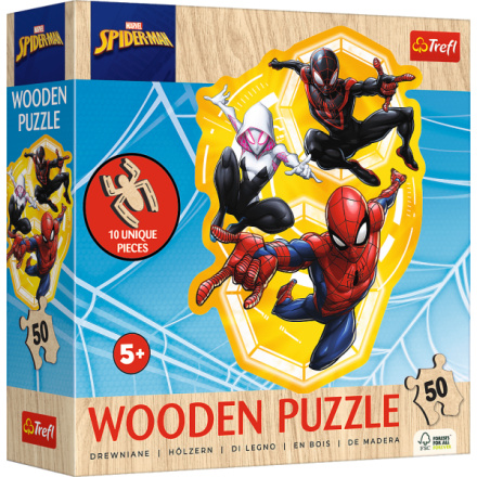 TREFL Dřevěné obrysové puzzle Spiderman: Připraven do akce 50 dílků 162185