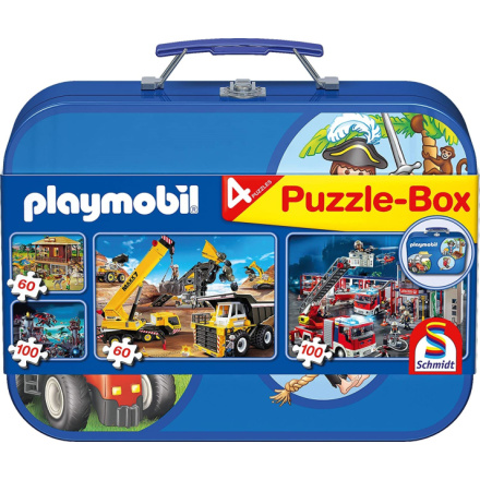 SCHMIDT Puzzle Playmobil 4v1 v plechovém kufříku (60,60,100,100 dílků) 80