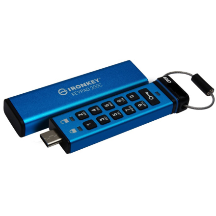 Kingston Ironkey Keypad 200C/128GB/USB 3.0/USB-C/Modrá, IKKP200C/128GB