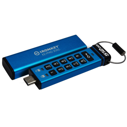 Kingston IronKey Keypad 200C/512GB/USB 3.2/USB-C/Modrá, IKKP200C/512GB
