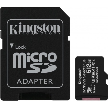 Kingston CANVAS SELECT PLUS/micro SDXC/512GB/100MBps/UHS-I U3 / Class 10/+ Adaptér, SDCS2/512GB
