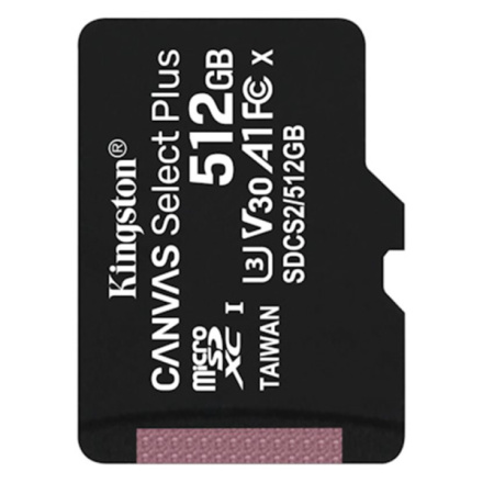 Kingston CANVAS SELECT PLUS/micro SD/512GB/100MBps/UHS-I U3 / Class 10, SDCS2/512GBSP
