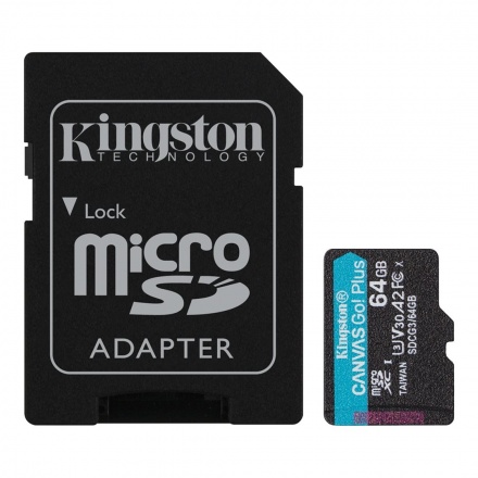 Kingston Canvas Go Plus A2/micro SDXC/64GB/UHS-I U3 / Class 10/+ Adaptér, SDCG3/64GB