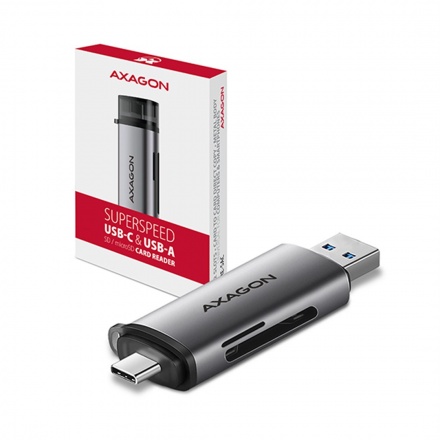 AXAGON CRE-SAC, USB3.2 Gen 1 Type-C + Type-A externí čtečka karet SD/microSD, podpora UHS-I, CRE-SAC