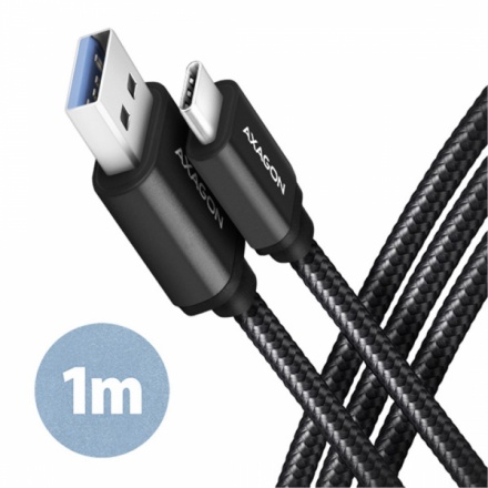 AXAGON BUCM3-AM10AB, SPEED kabel USB-C <-> USB-A, 1m, USB 3.2 Gen 1, 3A, ALU, oplet, černý, BUCM3-AM10AB