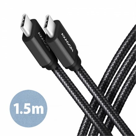 AXAGON BUCM3-CM15AB, SPEED kabel USB-C <-> USB-C, 1.5m, USB 3.2 Gen 1, PD 60W 3A, ALU, oplet, černý, BUCM3-CM15AB