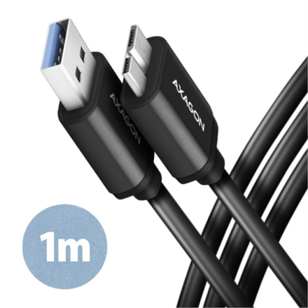 AXAGON BUMM3-AM10AB, SPEED kabel Micro-B USB <-> USB-A, 1m, USB 3.2 GEN 1, 3A, ALU, tpe, černý, BUMM3-AM10AB