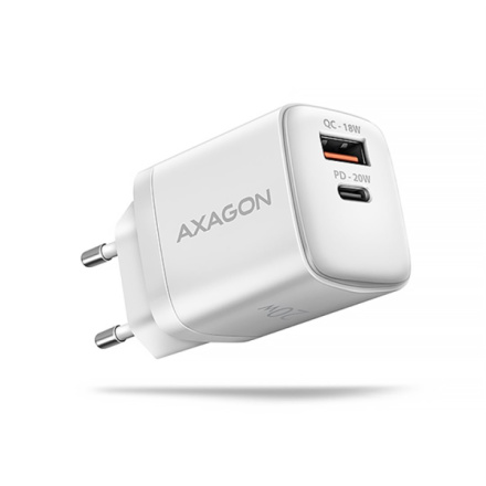 AXAGON ACU-PQ20W, nabíječka do sítě 20W, 2x port (USB-A + USB-C), PD3.0/PPS/QC4+/AFC/Apple, bílá, ACU-PQ20W