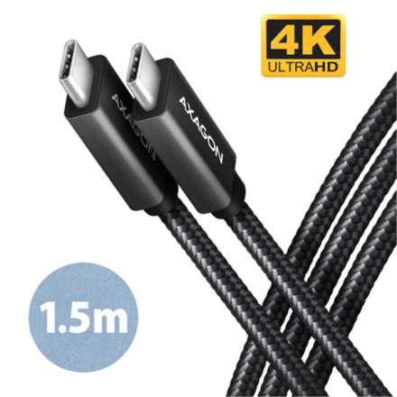 AXAGON BUCM32-CM15AB, SPEED+ kabel USB-C <-> USB-C, 1.5m, USB 20Gbps, PD 100W 5A, 4K HD, ALU, oplet, BUCM32-CM15AB