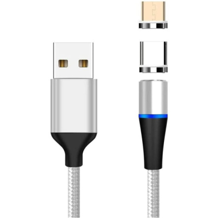 PremiumCord Magnetický micro USB a USB-C nabíjecí a datový kabel 1m, stříbrný, ku2m1fgi