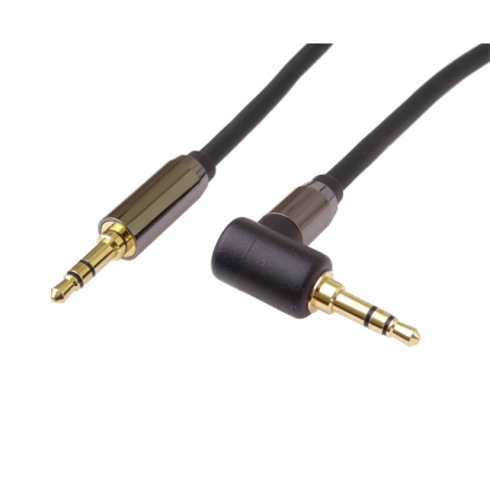 PremiumCord HQ stíněný kabel stereo Jack 3.5mm - Jack 3.5mm zahnutý 90° 1,5m, kjqmm015-90