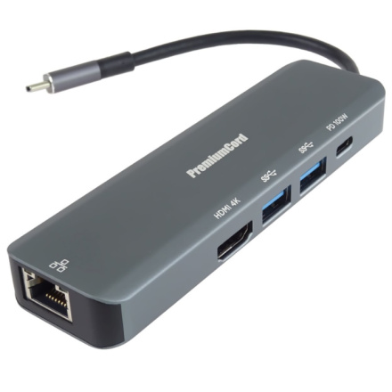 PremiumCord USB-C na HDMI, 2x USB3.2, PD 100W,RJ45, KU31DOCK19