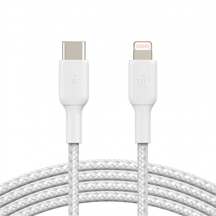 BELKIN kabel oplétaný USB-C - Lightning, 2m, bílý, CAA004bt2MWH