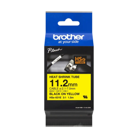 BROTHER HSE-631E - černý tisk na žluté, šířka 11,2 mm, HSE631E