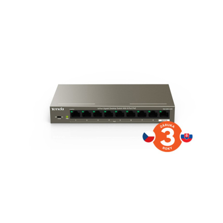 Tenda TEG1109P-8-102W PoE AT switch 8x PoE 802.3af/at + 1x Uplink, 9x 1 Gb/s, PoE+ 102W,fanless, TEG1109P-8-102W