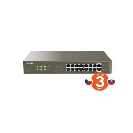 Tenda TEG1116P-16-150W PoE AT Gigabit switch 16x 1Gb/s s PoE 802.3af/at, PoE+ 135W, Rack, Fanless, TEG1116P-16-150W