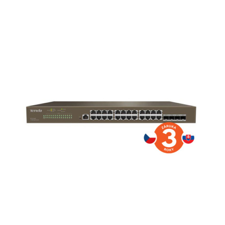 Tenda TEG5328F Gigabit L3 Managed Switch, 24x RJ45 1Gb/s, 4x SFP, STP, RSTP, MSTP, IGMP, VLAN, Rack, TEG5328F