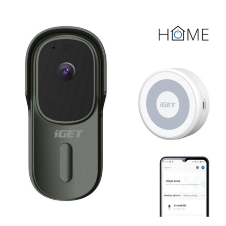 iGET HOME Doorbell DS1 Anthracite + CHS1 White - WiFi bateriový videozvonek, set s reproduktorem, CZ, 75020817