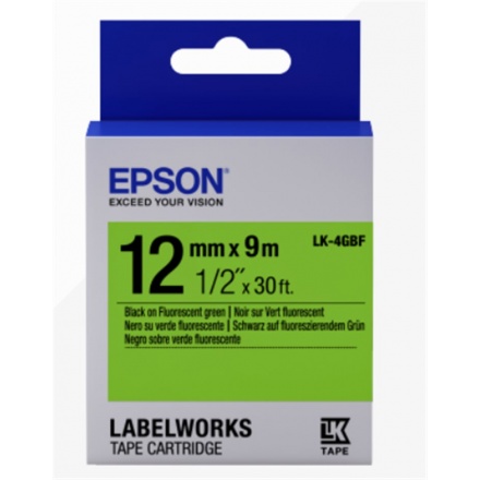 EPSON POKLADNÍ SYSTÉMY Epson Label Cartridge Fluorescent LK-4GBF Black/Green 12mm (9m), C53S654018