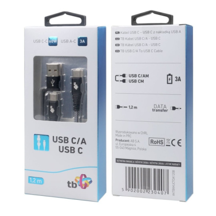 TB Touch 2v1 kabel USB-C - USB C s USB A, 1,2m, AKTBXKUCTOA120B
