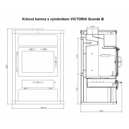 Krbová kamna s výměníkem VICTORIA Grande B černá, 3014