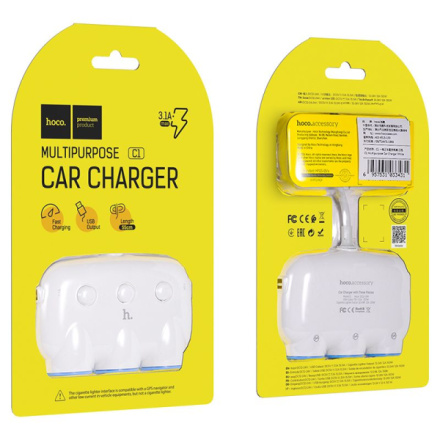 HOCO car charger splitter 3in1 C1 white 437198