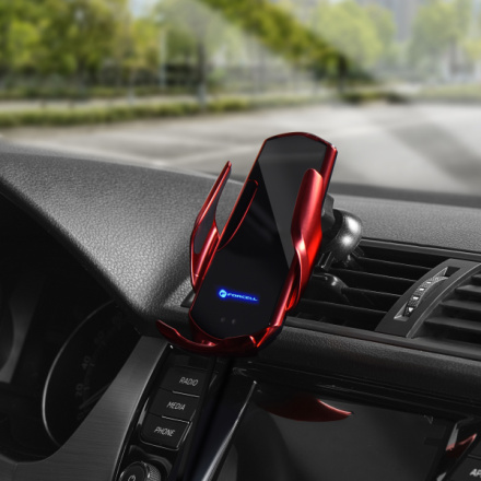 FORCELL F-GRIP automatic car holder for windshield / air vent with wireless charging Qi 15W red 440818