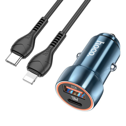 HOCO car charger USB A + Type C + cable Type C to Lightning PD QC3.0 3A 20W Z46A sapphire blue 590350