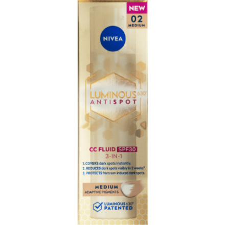 Nivea Luminous630 CC krém 3 v 1, střední odstín, OF 30, 40 ml