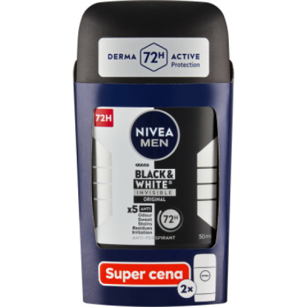 Nivea Men Black & White Invisible Original tuhý antiperspirant, 2× 50 ml deostick