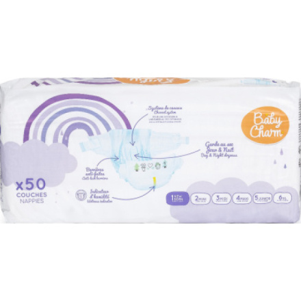 Baby Charm jednorázové plenky Super Dry Flex Newborn 2-5 kg, 50 ks