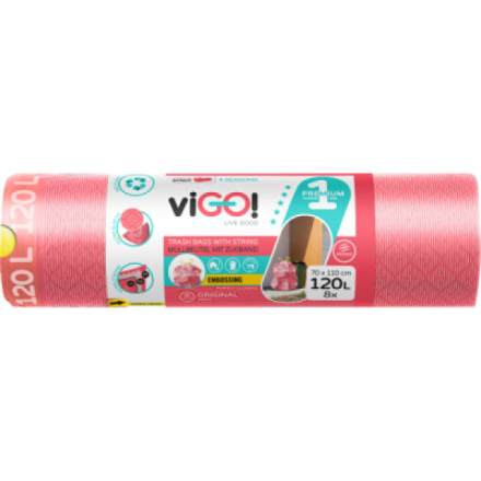 viGO! Premium pytle na odpad zatahovací, parfémované, 38 µ, 110 × 70 cm, 120 l, 8 ks