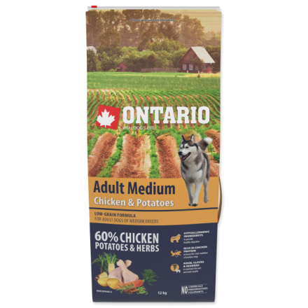 Krmivo Ontario Adult Medium Chicken & Potatoes 12kg 214-10638|X|X|KS