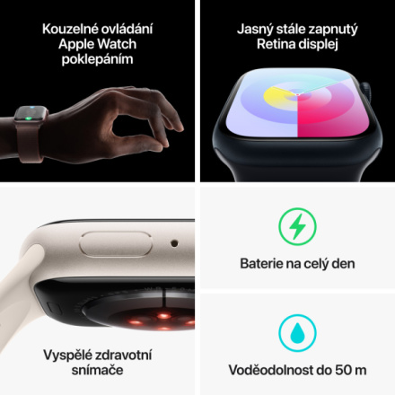 Apple Watch Series 9 41mm Hvězdně bílý hliník s hvězdně bílým sportovním řemínkem - S/M MR8T3QC/A