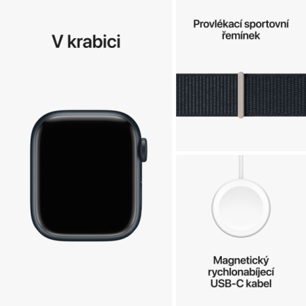 Apple Watch Series 9 41mm Temně inkoustový hliník s temně inkoustovým provlékacím sportovním řemínkem MR8Y3QC/A