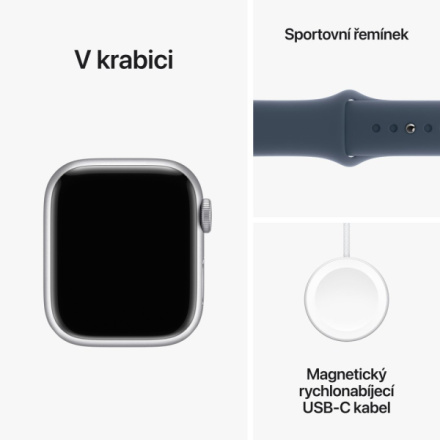 Apple Watch Series 9 41mm Stříbrný hliník s ledově modrým sportovním řemínkem - S/M MR903QC/A