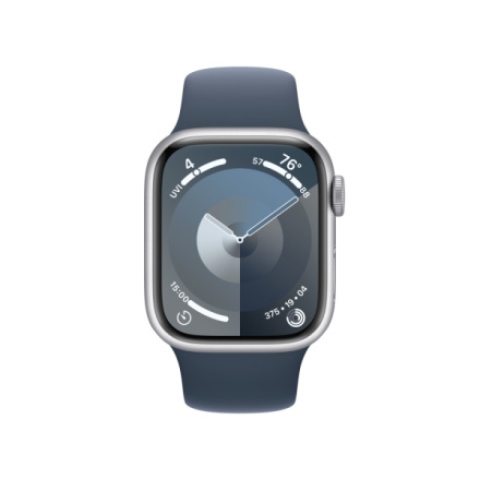 Apple Watch Series 9 41mm Stříbrný hliník s ledově modrým sportovním řemínkem -M/L MR913QC/A