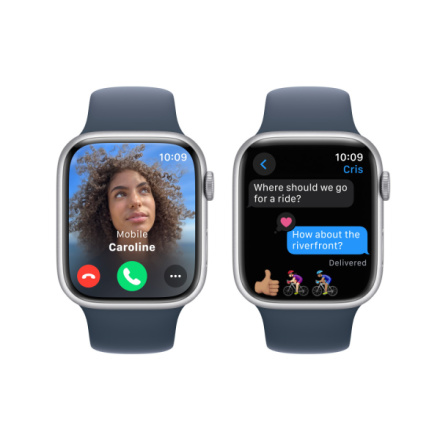 Apple Watch Series 9 45mm Stříbrný hliník s ledově modrým sportovním řemínkem - S/M MR9D3QC/A