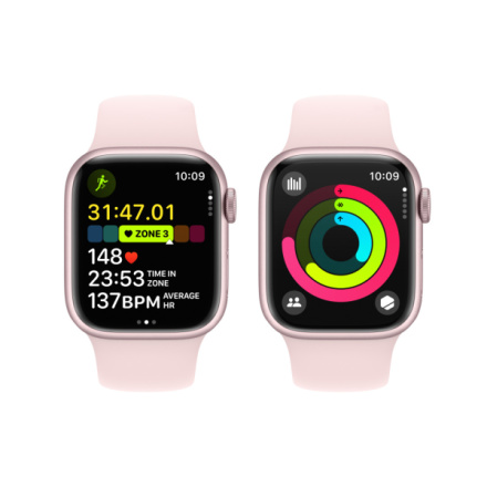 Apple Watch Series 9 41mm Cellular Růžový hliník se světle růžovým sportovním řemínkem - M/L MRJ03QC/A