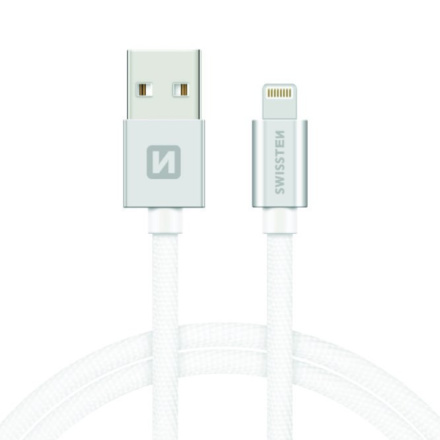 SWISSTEN Textile Lightning, datový kabel, stříbrný, 1,2 m 71523203