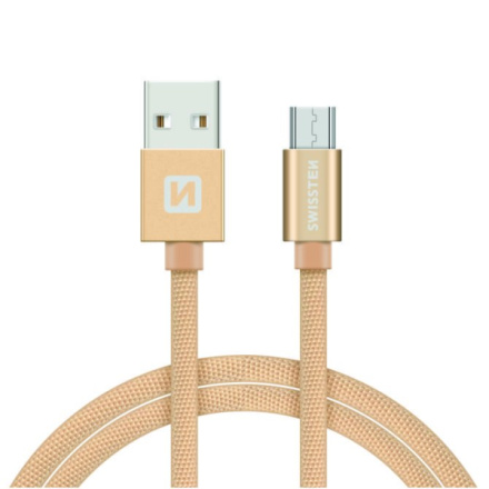 SWISSTEN Textile Micro USB, datový kabel, zlatý, 2 m 71522304