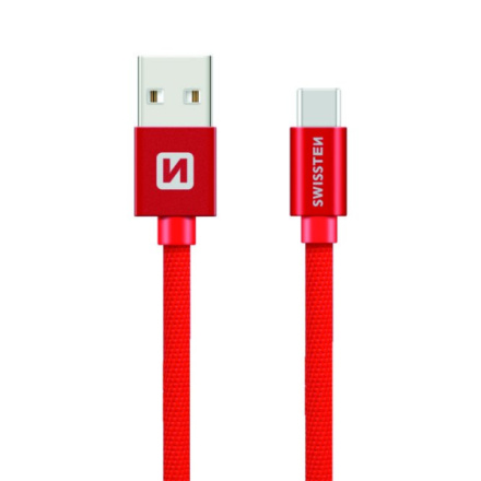 SWISSTEN Textile USB-C, datový kabel, červený, 0,2 m 71521106