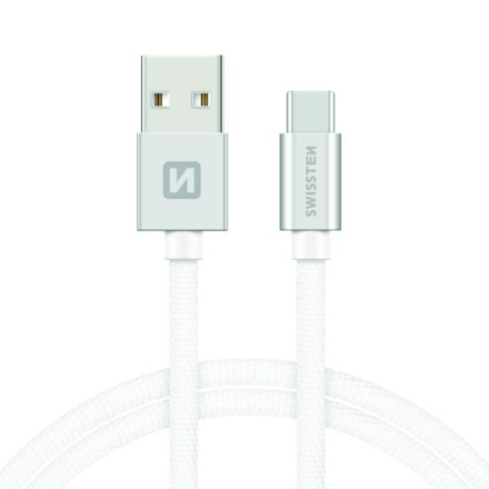 SWISSTEN Textile USB-C, datový kabel, stříbrný, 1,2 m 71521203
