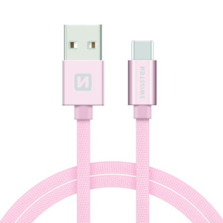 SWISSTEN Textile USB-C, datový kabel, růžovo zlatý, 2 m 71521305