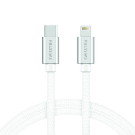 SWISSTEN Textile USB-C / Apple Lightning, datový kabel, stříbrný, 1,2m 71525203