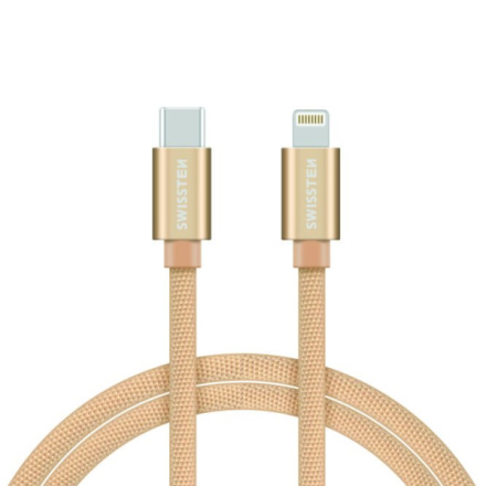 SWISSTEN Textile USB-C / Apple Lightning, datový kabel, zlatý, 1,2m 71525204