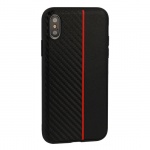 Pouzdro MOTO CARBON Case Samsung Galaxy A5 A530 2018 / A8 2018 Černá s červeným pruhem 55346